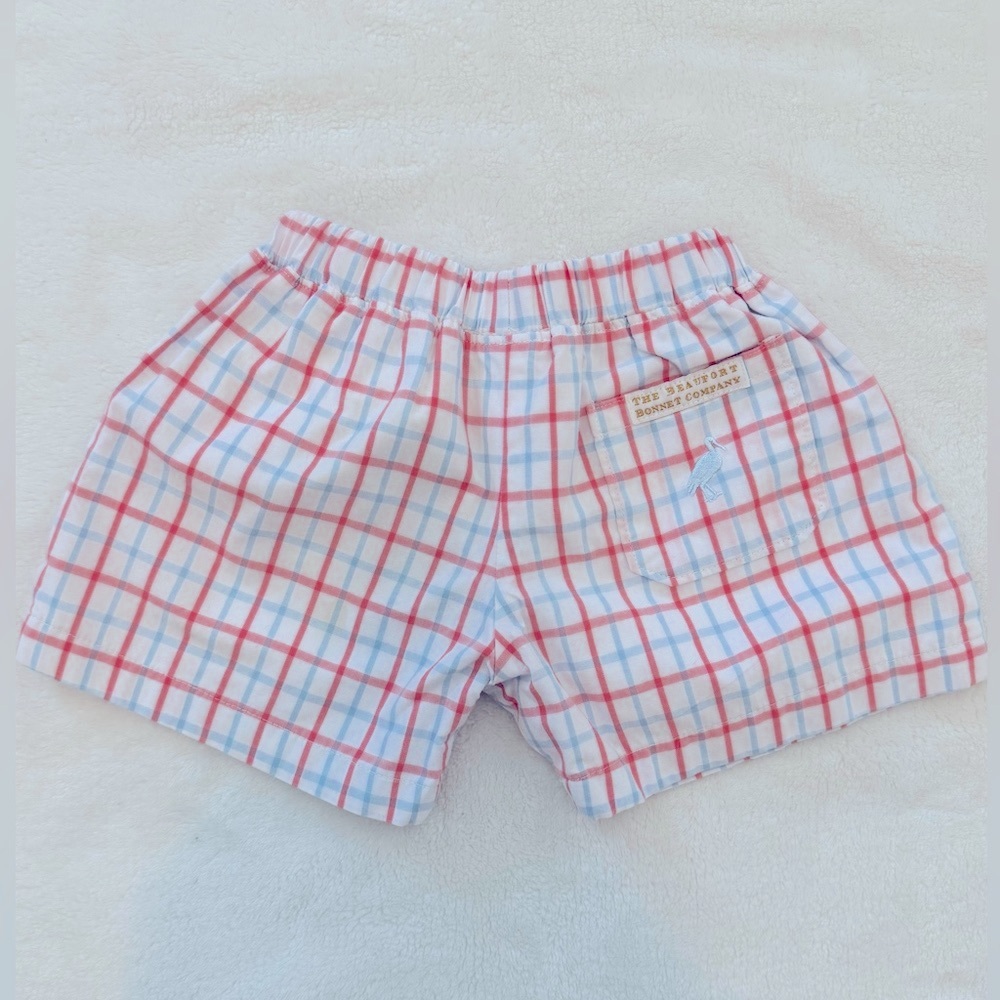 The Beaufort Bonnet Company Red and Blue Plaid Sheffield Shorts 12/18 Months
